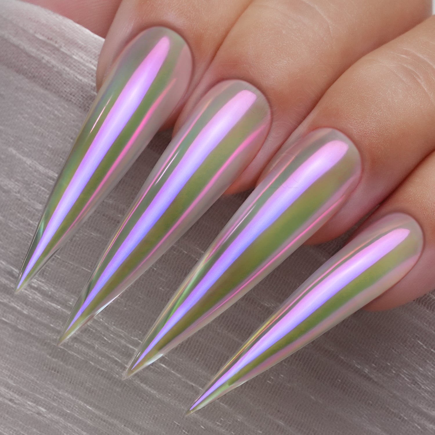 YOKEFELLOW GleamTap Cushion Holographic Aurora Chrome Nail Powder-GT311 Prisma Rosado