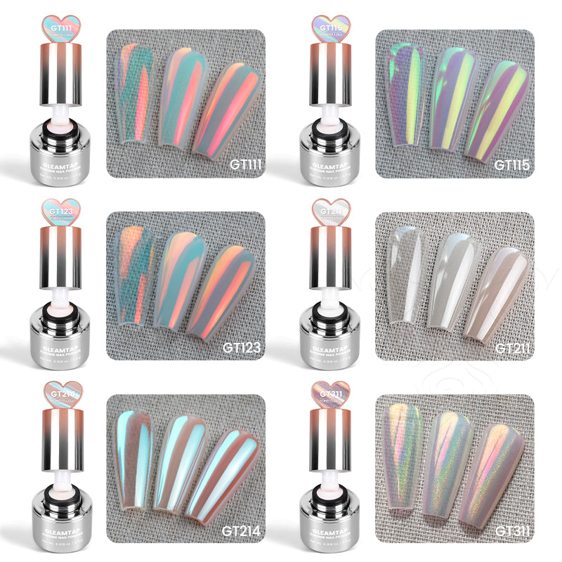 GleamTap Cushion Chrome Nail Powder with Sponges Patting-0.5g-GT214-Blue Tears