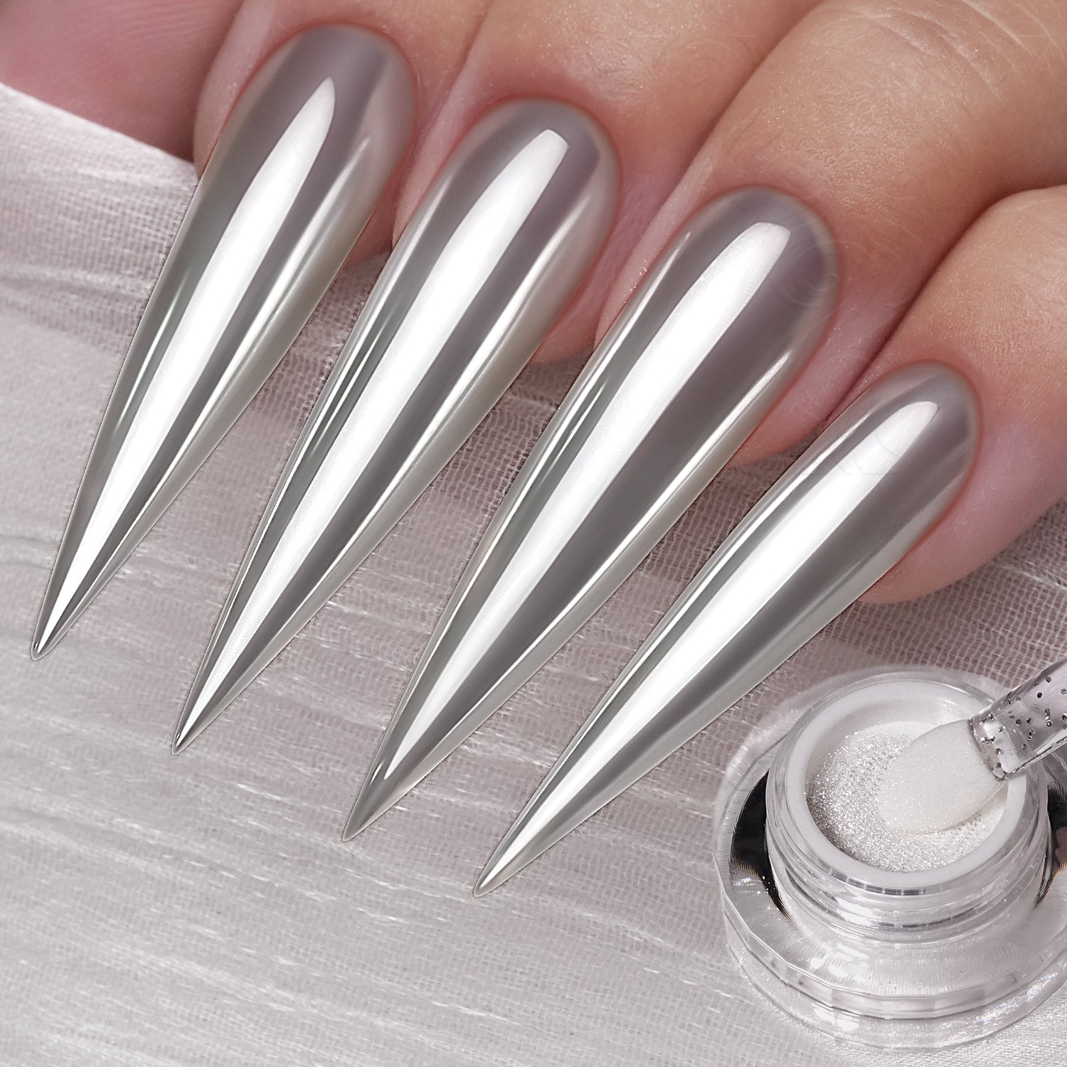 GleamTap Cushion Shell Pearl White Chrome Nail Powder-GT213 Shell Pearl