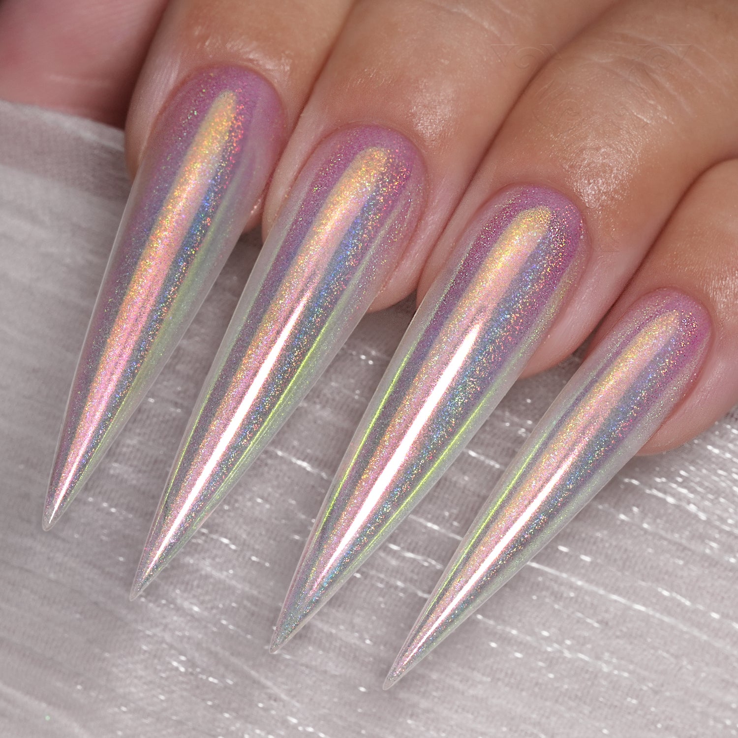 YOKEFELLOW GleamTap Cushion Holographic Aurora Chrome Nail Powder-GT311 Prisma Rosado