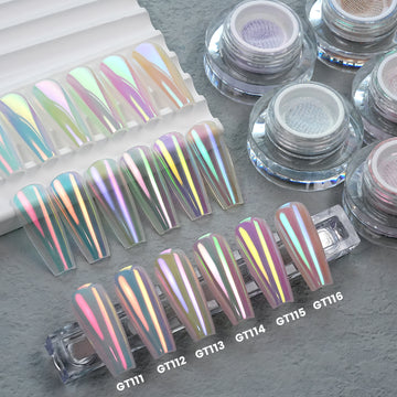 YOKEFELLOW GleamTap Cushion Aurora Chrome Nail Powder Set-GT111-GT116
