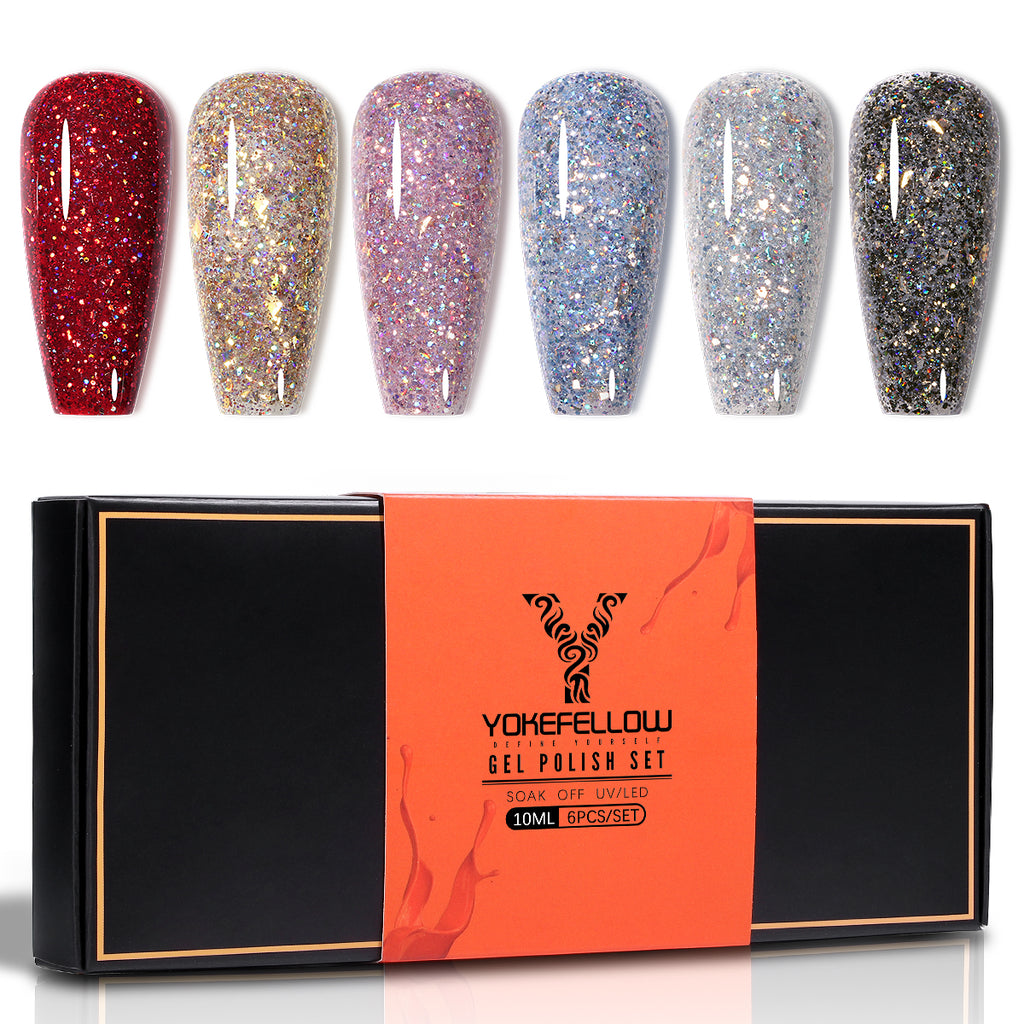 Glitter Series-6 Colors Gel Polish Set - YokefellowBeauty