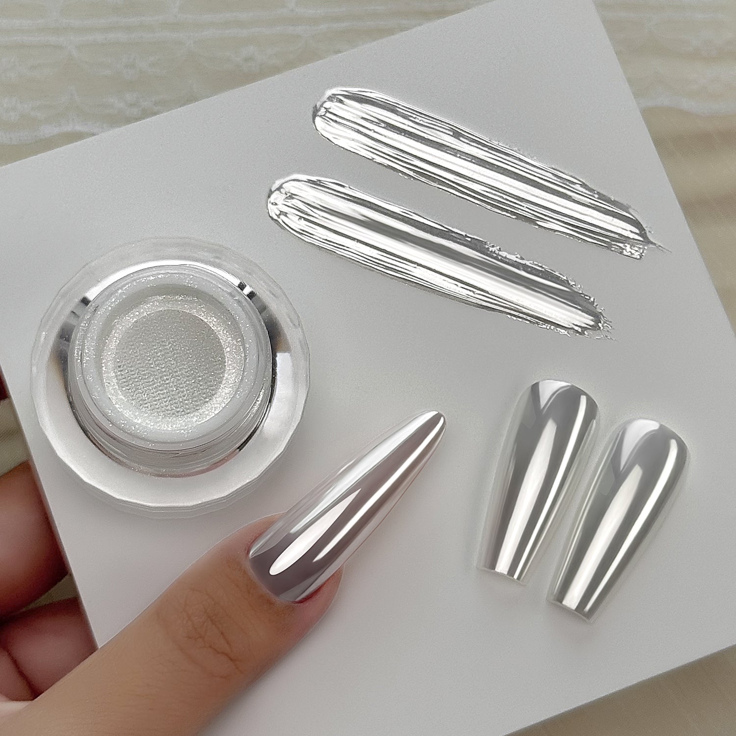 GleamTap Cushion Silvery Pearl Chrome Nail Powder-GT212 Silvery Pearl
