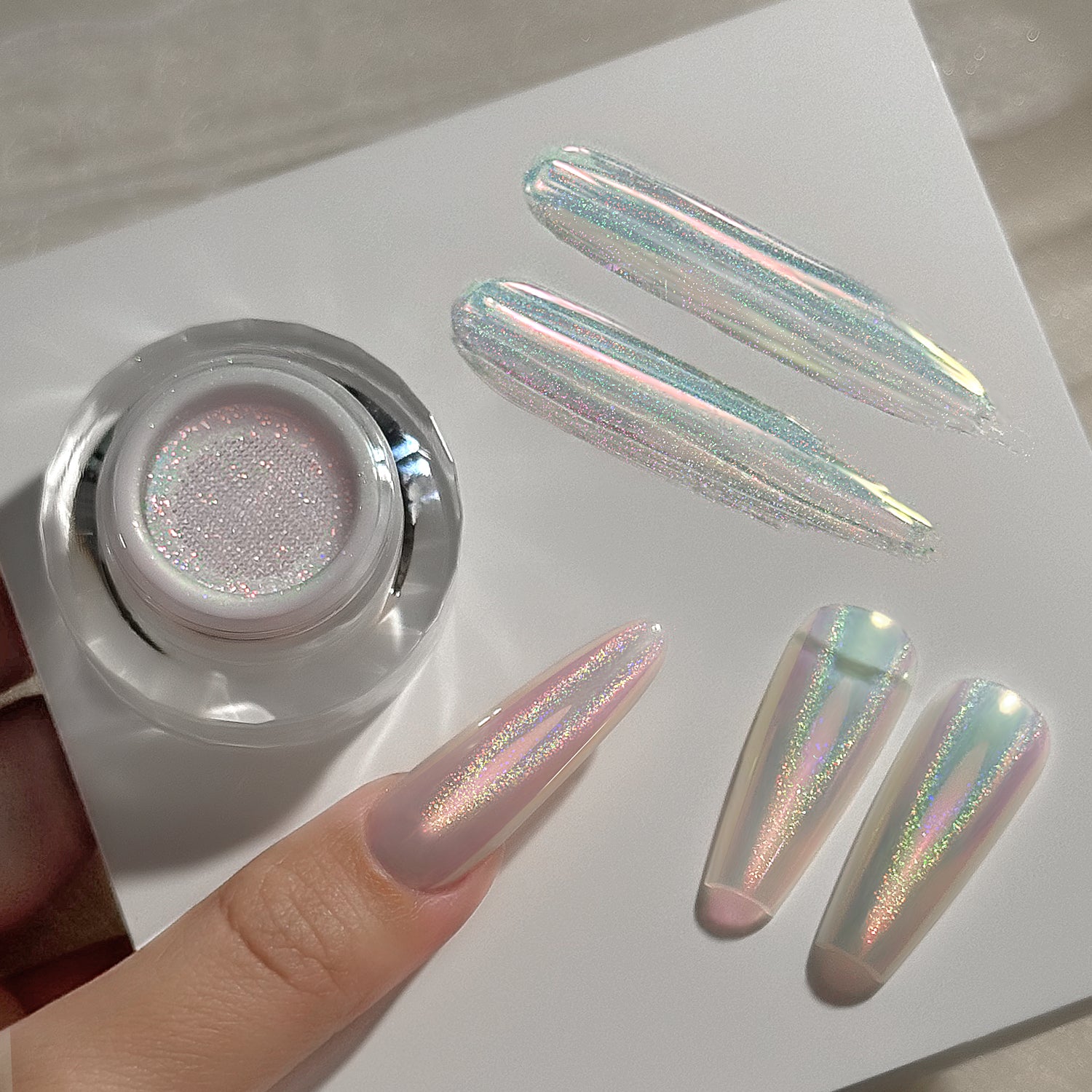 GleamTap Cushion Holographic Aurora Chrome Nail Powder-GT311 Pinkstar Prism