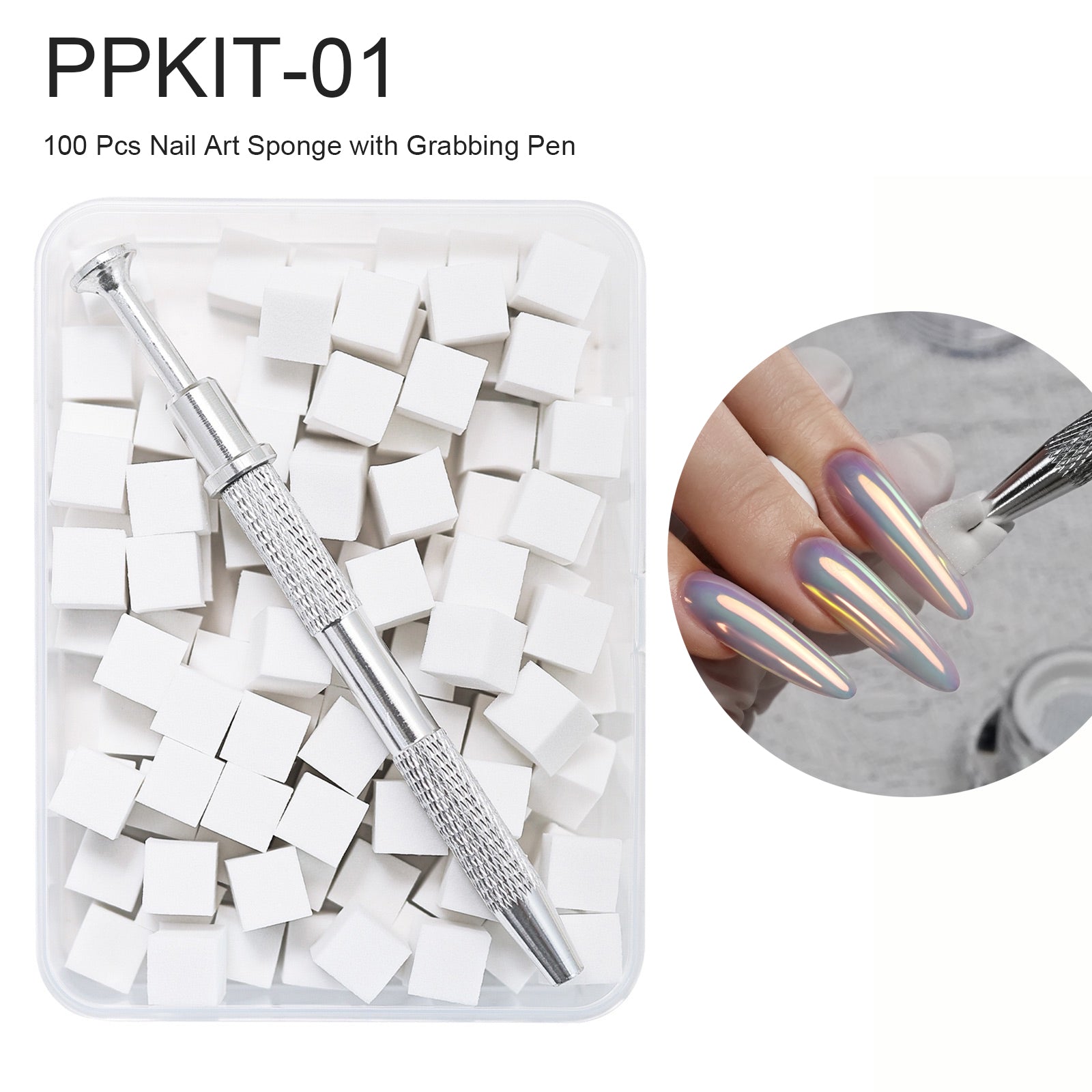 100PCS Nail Sponge with Grabbing Pen