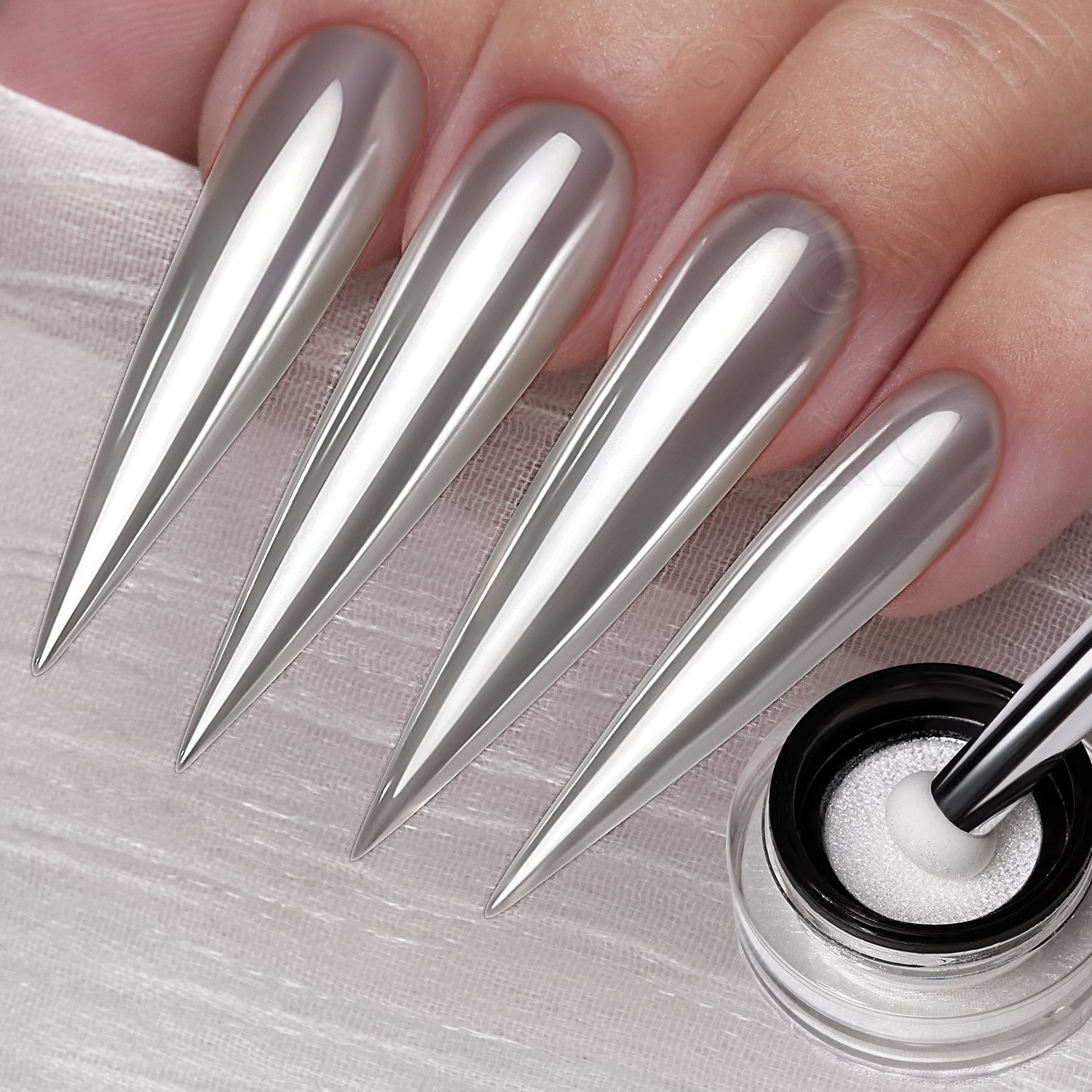 GleamTap Cushion Shell Pearl White Chrome Nail Powder-GT213 Shell Pearl