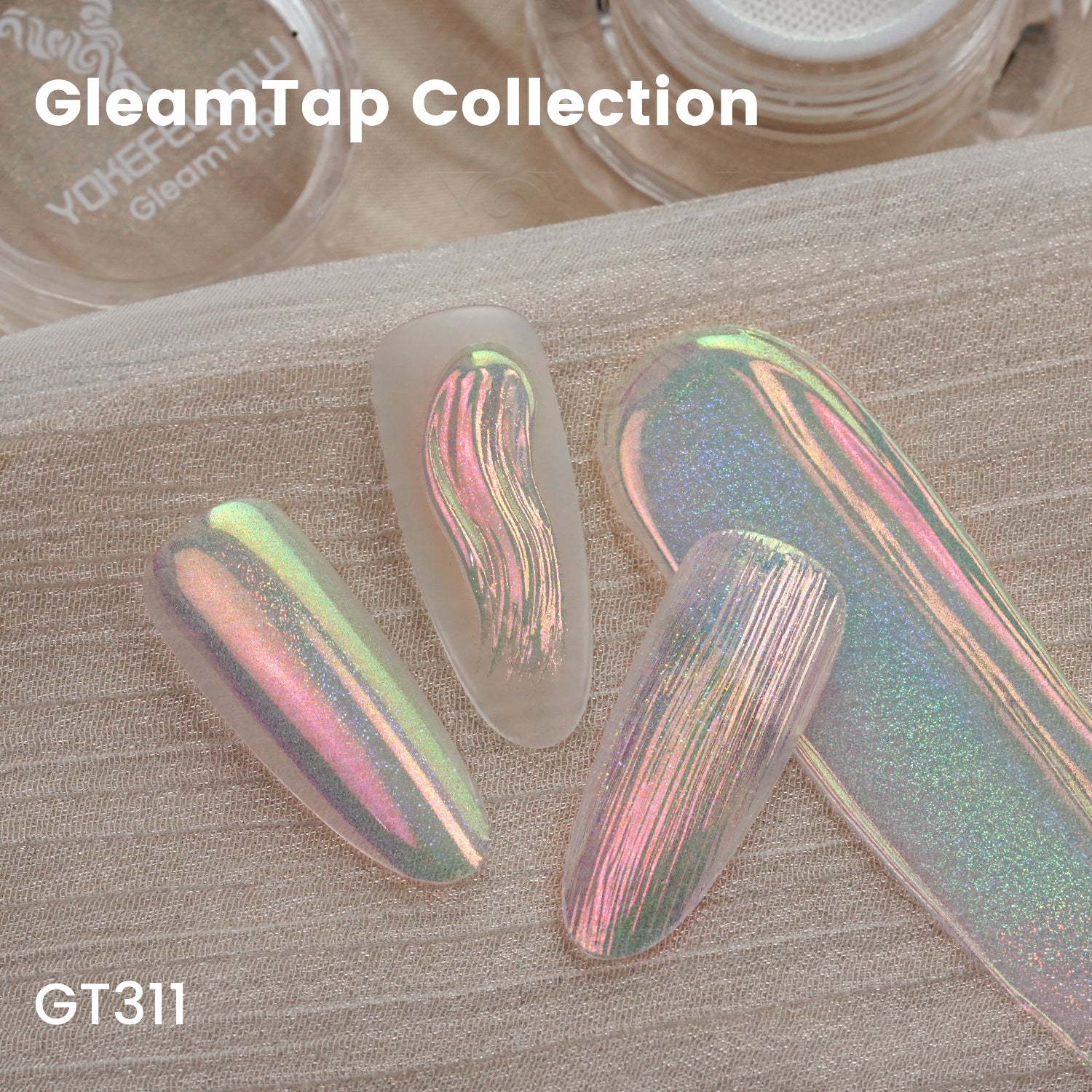 GleamTap Cushion Holographic Aurora Chrome Nail Powder-GT311 Pinkstar Prism
