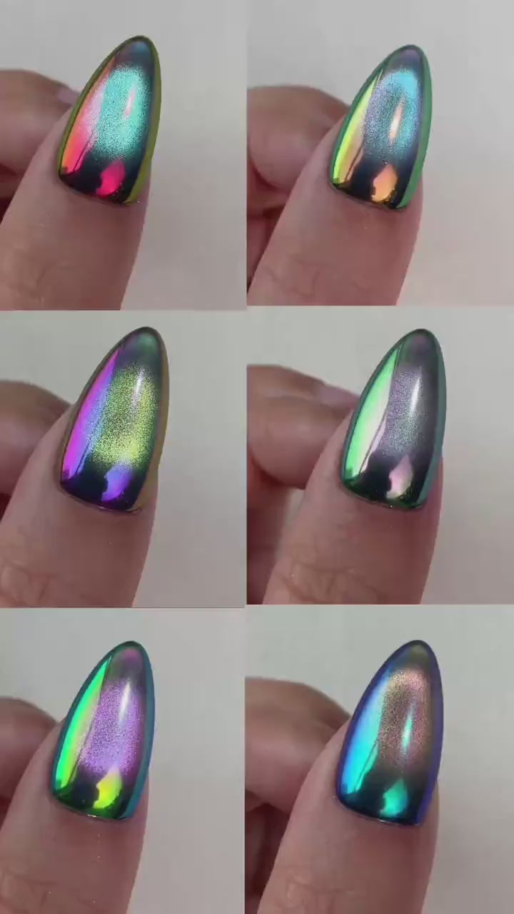 Cargar vídeo: GleamTap Cushion Aurora Chrome Nail Powder Set-GTKIT-01